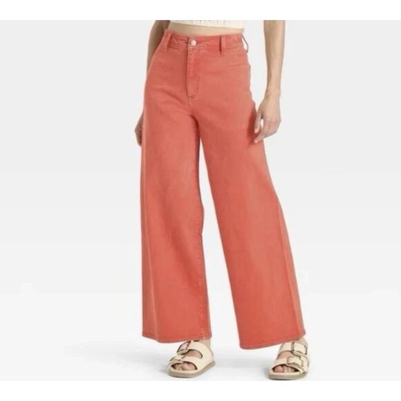 New NWT Sailor Wide Leg Red High Rise Jeans Size 10 Stretch - Picture 1 of 8